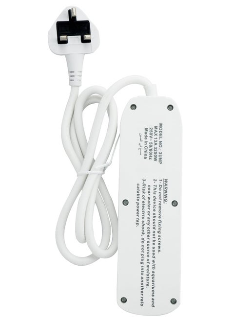 Unipower 3 in 1,Power Strips EX-1762 Extension Cord with 3 way Outlets, Universal Plug Adapter with Safety Shutters, Charging Socket with 1.5 meter Heat resistant Extension Cord (White) ESMA approved