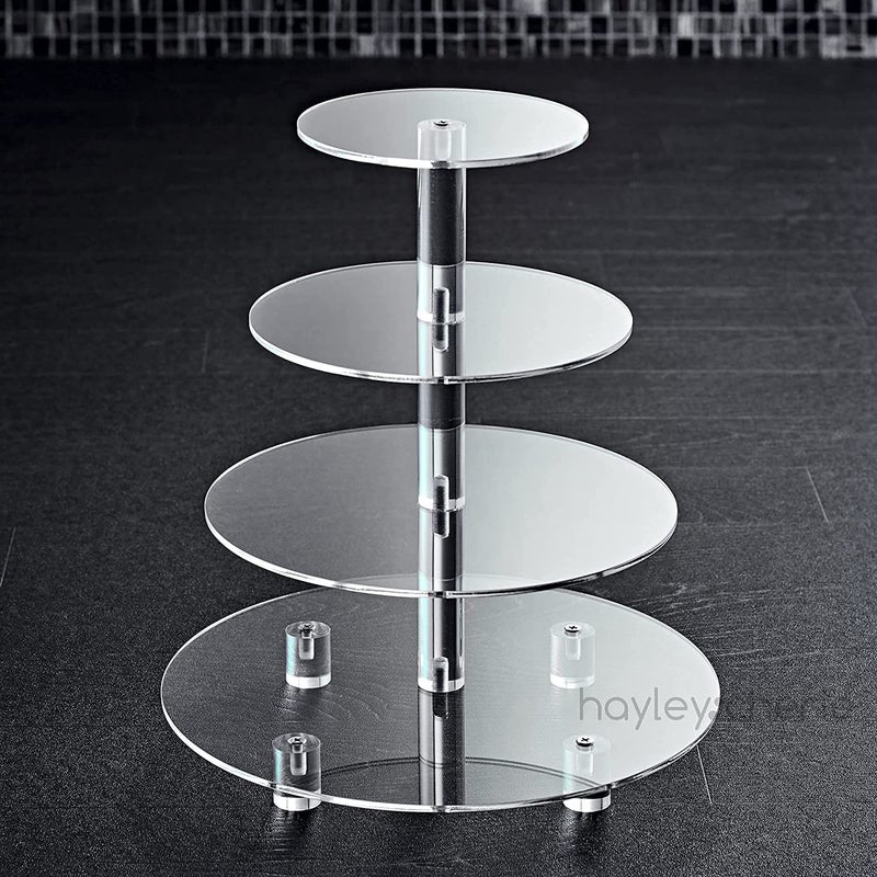 Hayley Cherie 4 Tier Cupcake Stand Round Acrylic Cupcake Tower Multi Tiered Cake Stand Large Clear Holder for Dessert Table Display Weddings Graduations Birthday Tea Party Baby Shower Donut Tree Pastry