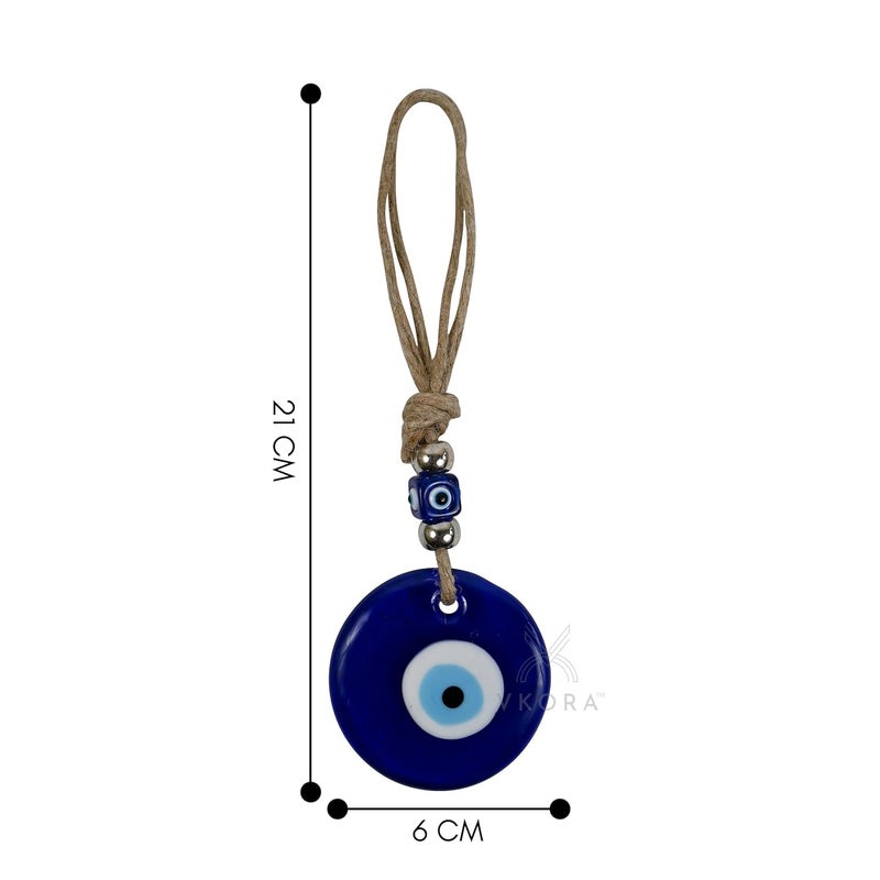 VKORA Glass Handmade Turkish Evil Eye Hanging with Silver Color Beads for Home Shop Office 6 CM Diameter - Image 5