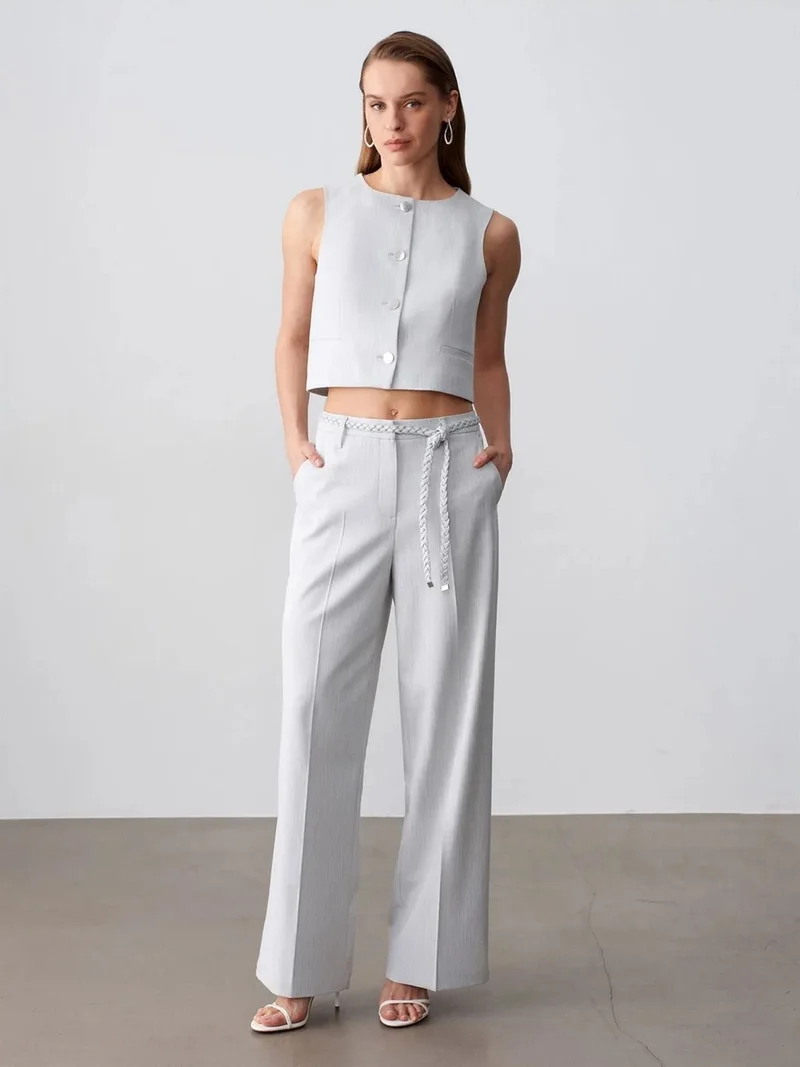 ديلفين Dilvin Women’s High-Waist Wide-Leg Trousers With Belt