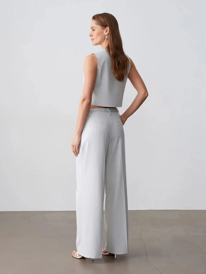 ديلفين Dilvin Women’s High-Waist Wide-Leg Trousers With Belt