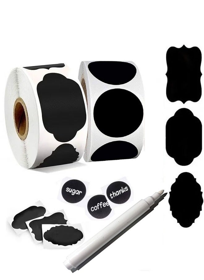 Generic 420 Chalkboard Labels and White Erasable Marker Storage Stickers black– Writable Vinyl Stickers for Kitchen Storage Jars, Pantry, Office & DIY Projects  - Image 1