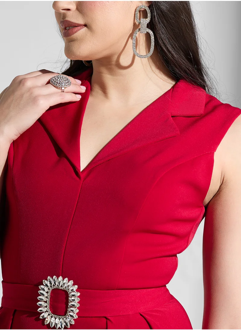 Akadia Fashion Blazer neck crepe jumpsuit