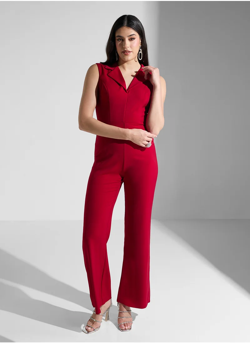 Akadia Fashion Blazer neck crepe jumpsuit