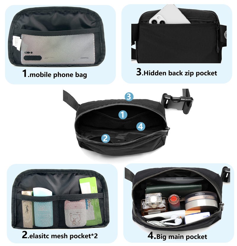 MEISEE Fanny Belt Bag Waist Pack Crossbody Bags Bum Bag for Running Hiking Travel Workout Adjustable Strap for Women -black - Image 5