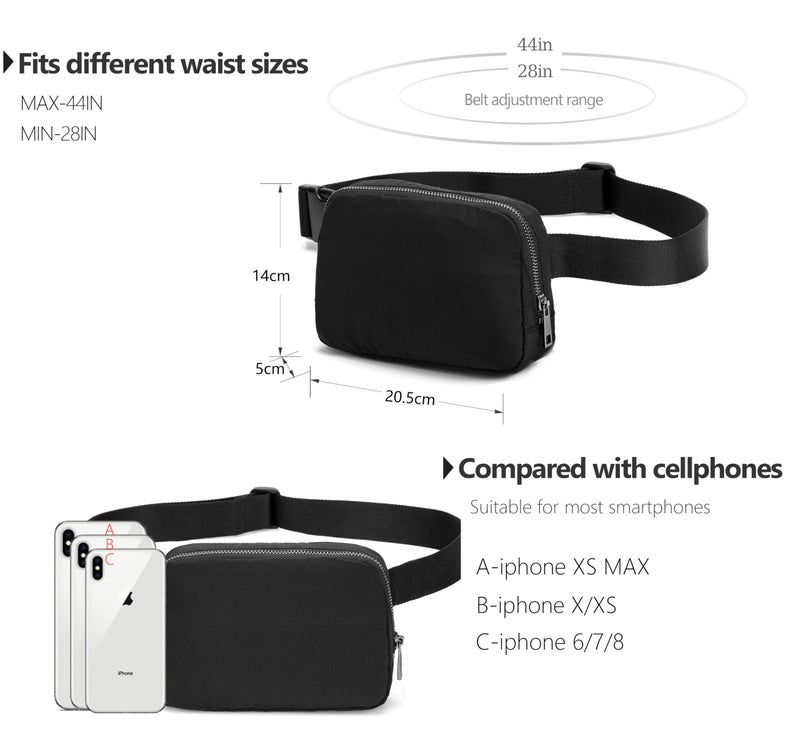 MEISEE Fanny Belt Bag Waist Pack Crossbody Bags Bum Bag for Running Hiking Travel Workout Adjustable Strap for Women -black - Image 4
