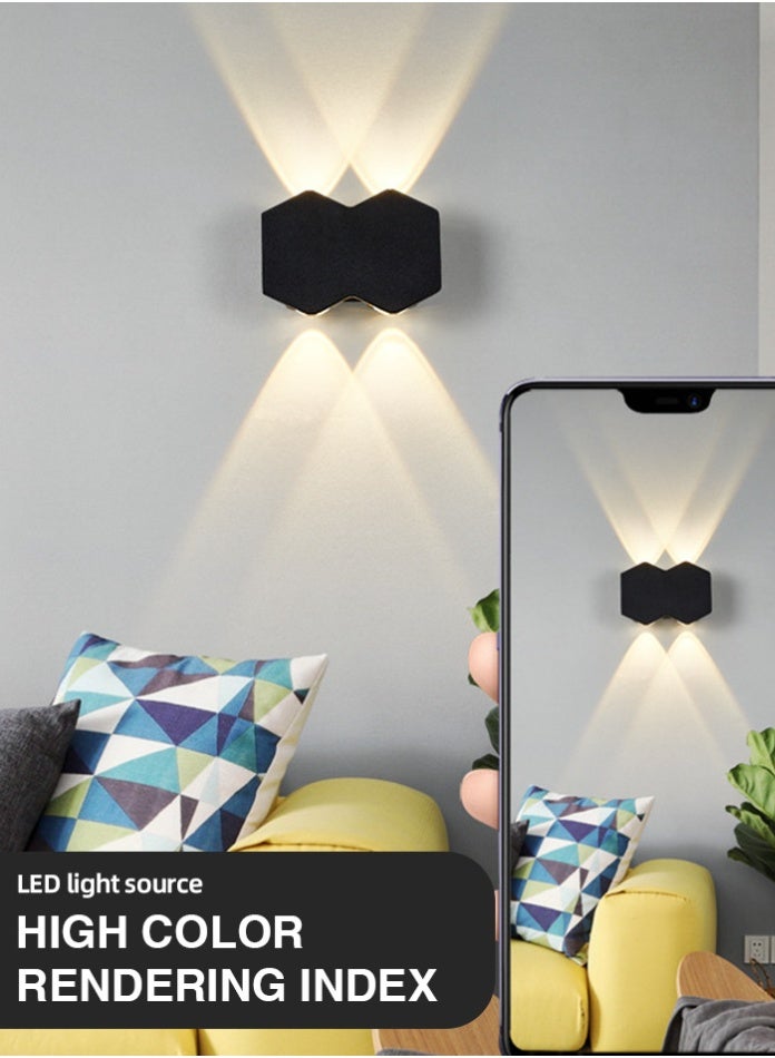 مودي قطعتان من مصابيح الحائط LED بتصميم خلية النحل | شمعدان حائطي مزخرف للأعلى والأسفل | مصباح حائط داخلي وخارجي | تصميم عصري أسود أو أبيض للسياج، والفناء، والجدران الخارجية/الداخلية (4 * 2 واط - أسود - أبيض دافئ - 770 لومن) - Image 5