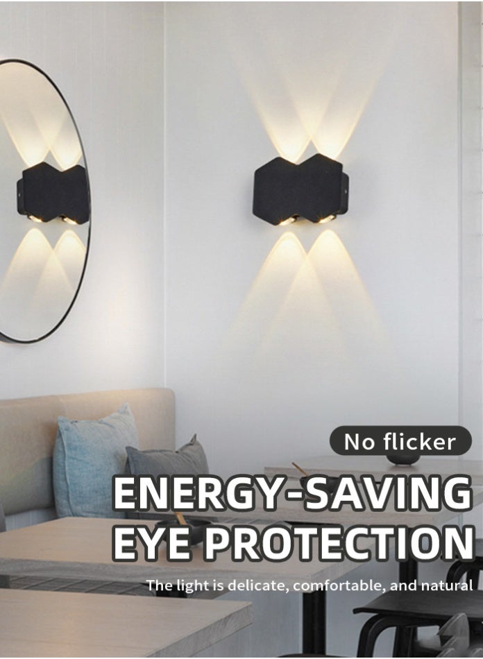 مودي قطعتان من مصابيح الحائط LED بتصميم خلية النحل | شمعدان حائطي مزخرف للأعلى والأسفل | مصباح حائط داخلي وخارجي | تصميم عصري أسود أو أبيض للسياج، والفناء، والجدران الخارجية/الداخلية (4 * 2 واط - أسود - أبيض دافئ - 770 لومن) - Image 3