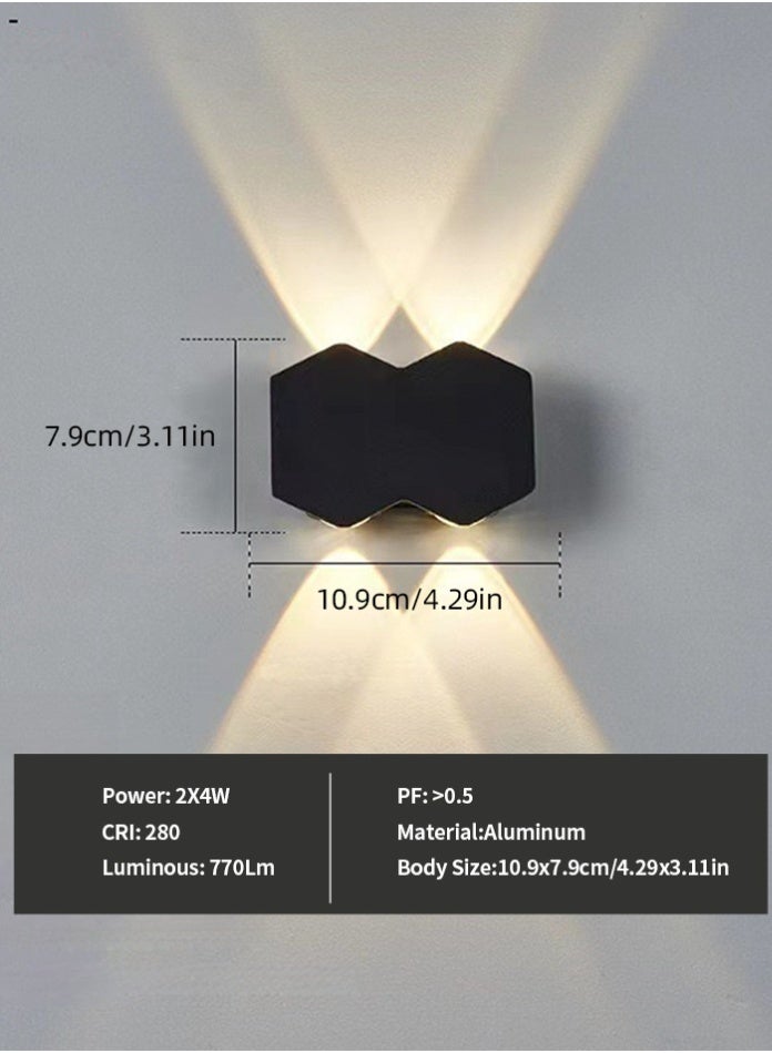 مودي قطعتان من مصابيح الحائط LED بتصميم خلية النحل | شمعدان حائطي مزخرف للأعلى والأسفل | مصباح حائط داخلي وخارجي | تصميم عصري أسود أو أبيض للسياج، والفناء، والجدران الخارجية/الداخلية (4 * 2 واط - أسود - أبيض دافئ - 770 لومن) - Image 2