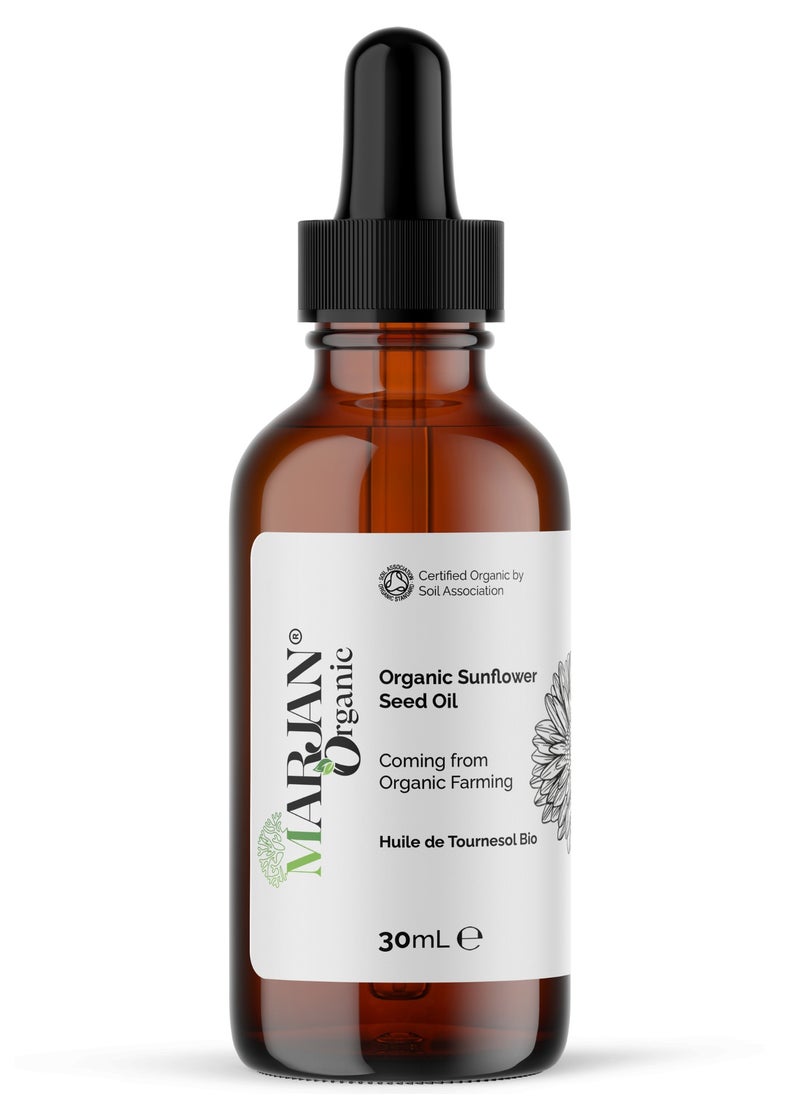 MARJAN ORGANIC Sunflower Seed Oil 30ml - 100% Pure, Virgin & Natural - Certified Organic by the Soil Association - Cold Pressed, Unrefined & chemical-free - Carrier Oil For DIY Beauty, Moisturizer Face, Skin & Hair  - Image 1