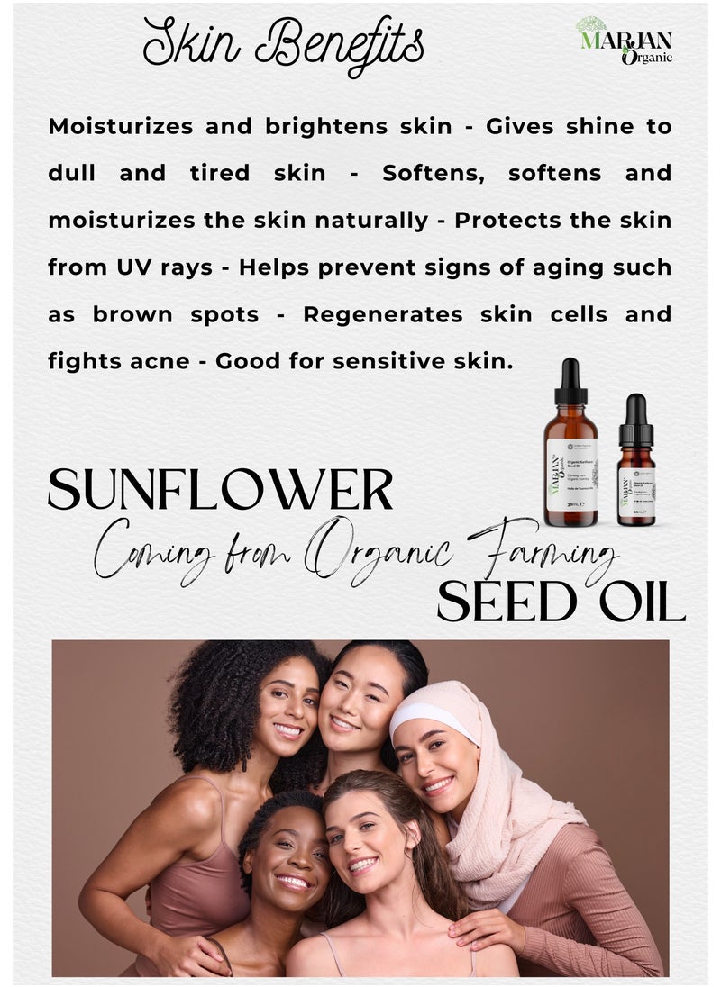 MARJAN ORGANIC Sunflower Seed Oil 30ml - 100% Pure, Virgin & Natural - Certified Organic by the Soil Association - Cold Pressed, Unrefined & chemical-free - Carrier Oil For DIY Beauty, Moisturizer Face, Skin & Hair  - Image 3