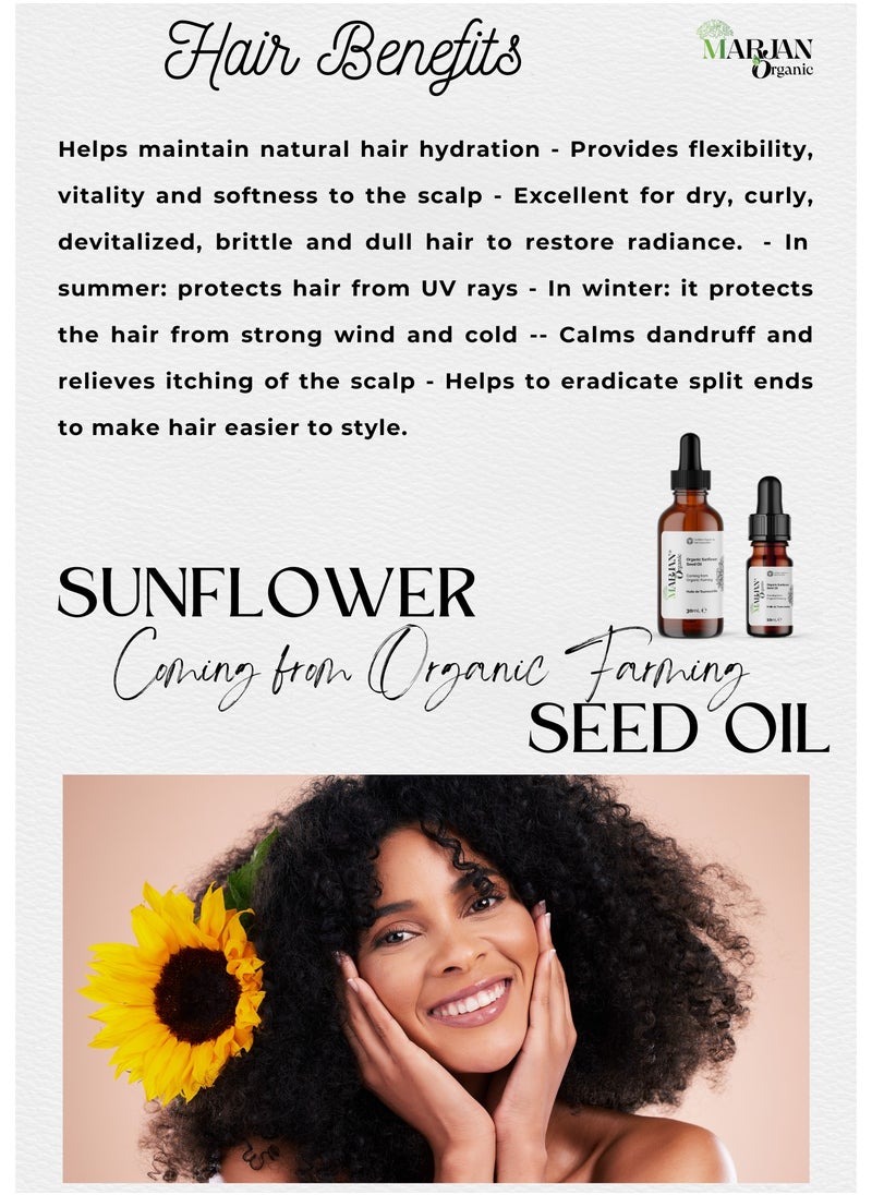 MARJAN ORGANIC Sunflower Seed Oil 30ml - 100% Pure, Virgin & Natural - Certified Organic by the Soil Association - Cold Pressed, Unrefined & chemical-free - Carrier Oil For DIY Beauty, Moisturizer Face, Skin & Hair  - Image 4