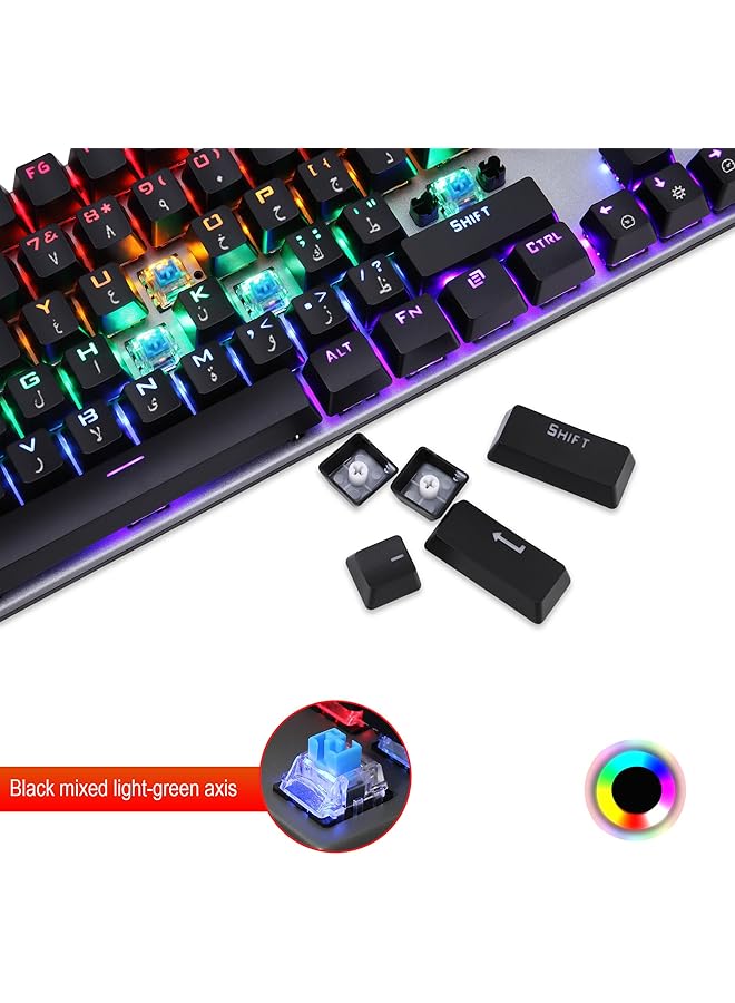 ALASAMCO English Arabic Mechanical Gaming Keyboard With Led Backlight 104 Keys Fast Response Usb Port E Sport Waterproof Wired Keyboard For Windows/Macos/Android Pc Gamers Black Keys With Gray Panel - Image 3