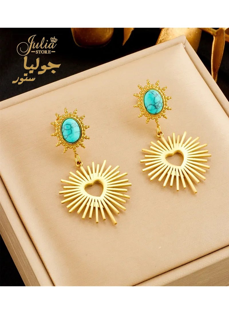 Julia Store - Vintage Love Asymmetrical Heart & Turquoise Dangle - Image 1