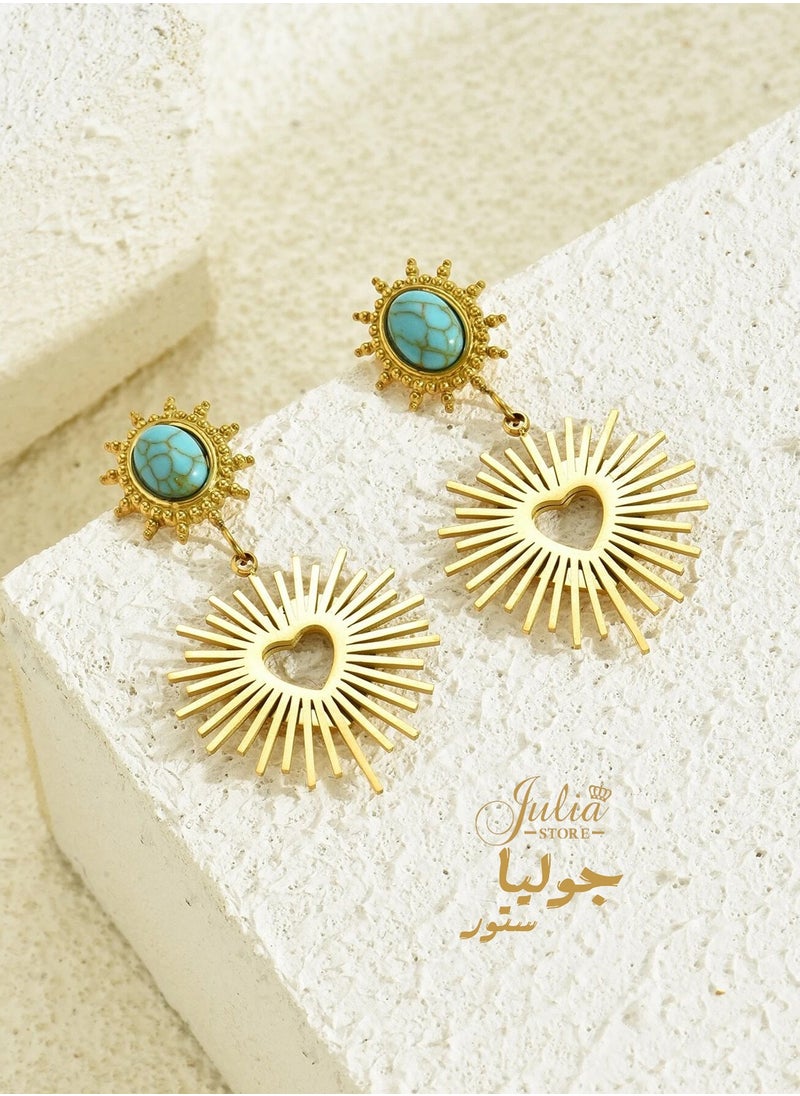 Julia Store - Vintage Love Asymmetrical Heart & Turquoise Dangle - Image 1