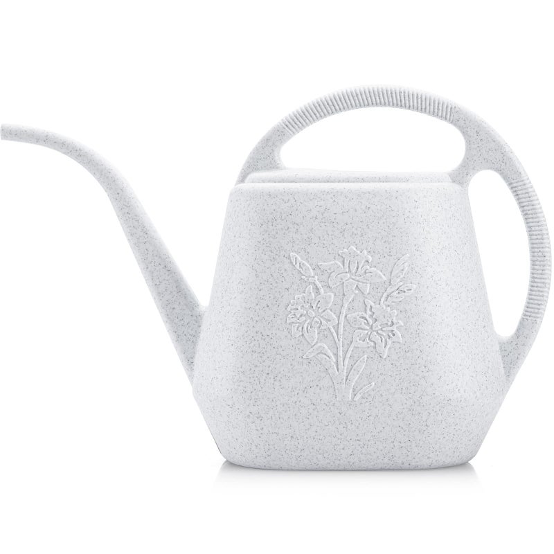 Fasmov 1-Gallon Plastic Watering Can with Comfortable Handle, Garden Watering Cans Long Spout for Indoor Outdoor Watering Plants (Gray White) - Image 1