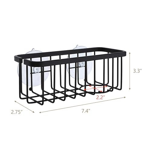 SunnyPoint NeverRust Deluxe Kitchen & Bathroom Sink Sponge Holder Organizer with Adhesive Mount - Additional Suction Cup Included – Sponge & Brush NOT Included – 7.4 x 3.3 x 2.75 Inch, BLK - Image 4
