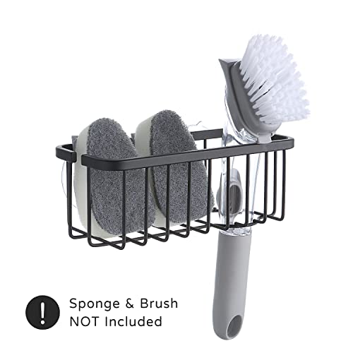 SunnyPoint NeverRust Deluxe Kitchen & Bathroom Sink Sponge Holder Organizer with Adhesive Mount - Additional Suction Cup Included – Sponge & Brush NOT Included – 7.4 x 3.3 x 2.75 Inch, BLK - Image 3