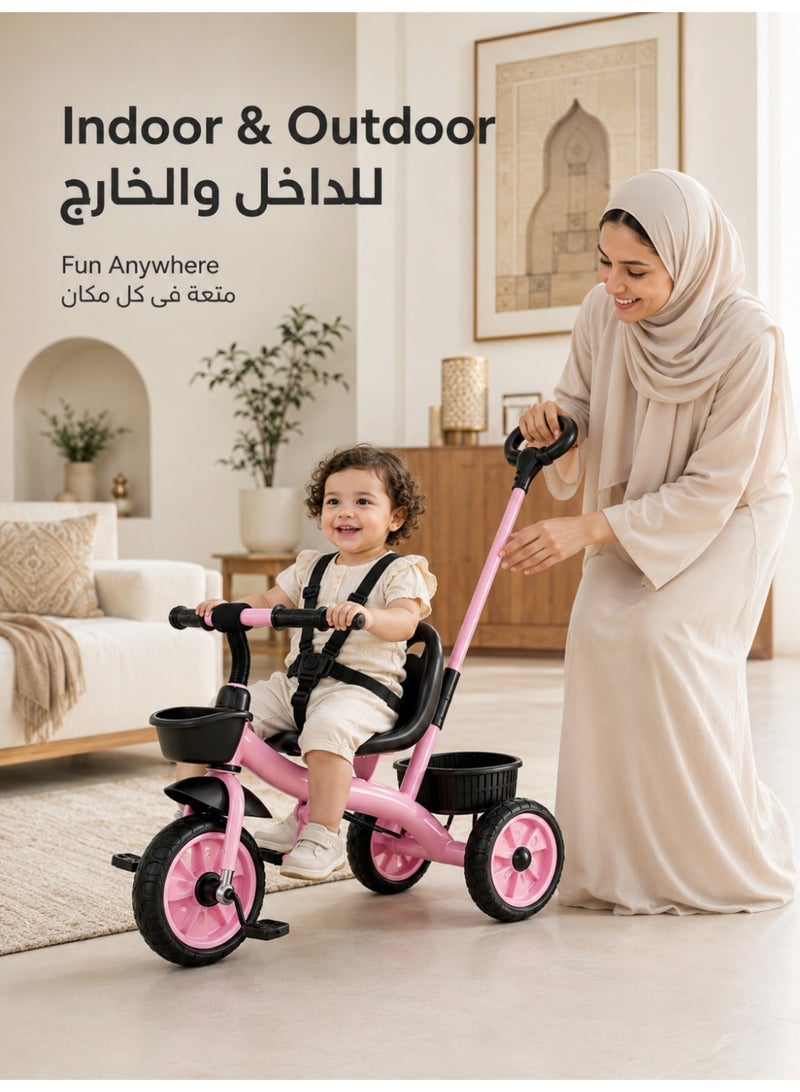 ما بيبي دراجة ثلاثية العجلات للأطفال من عمر 1 إلى 6 سنوات - مقعد قابل للتعديل، تعمل بالدواسات للأولاد والبنات، دراجة توازن ممتعة للاستخدام الداخلي والخارجي. - Image 2