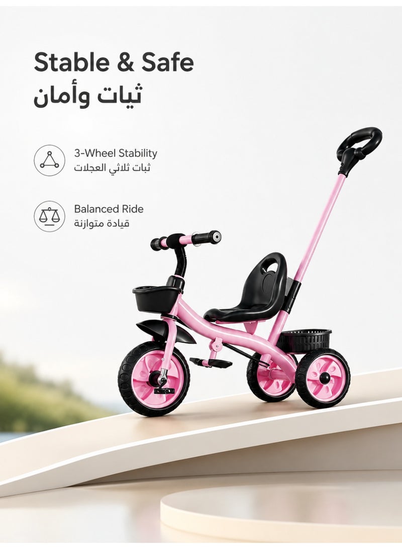 ما بيبي دراجة ثلاثية العجلات للأطفال من عمر 1 إلى 6 سنوات - مقعد قابل للتعديل، تعمل بالدواسات للأولاد والبنات، دراجة توازن ممتعة للاستخدام الداخلي والخارجي. - Image 4