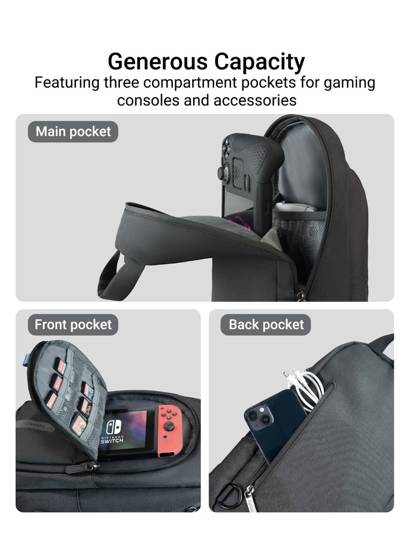 سينتيك حقيبة حمل Syntech (Sling Bag) لأجهزة Steam Deck/ROG Ally X/Legion Go S و Nintendo Switch 2/PS Portal - حقيبة سفر محمولة ووحدات تحكم بسعة تخزين كبيرة (لون أسود) - Image 4