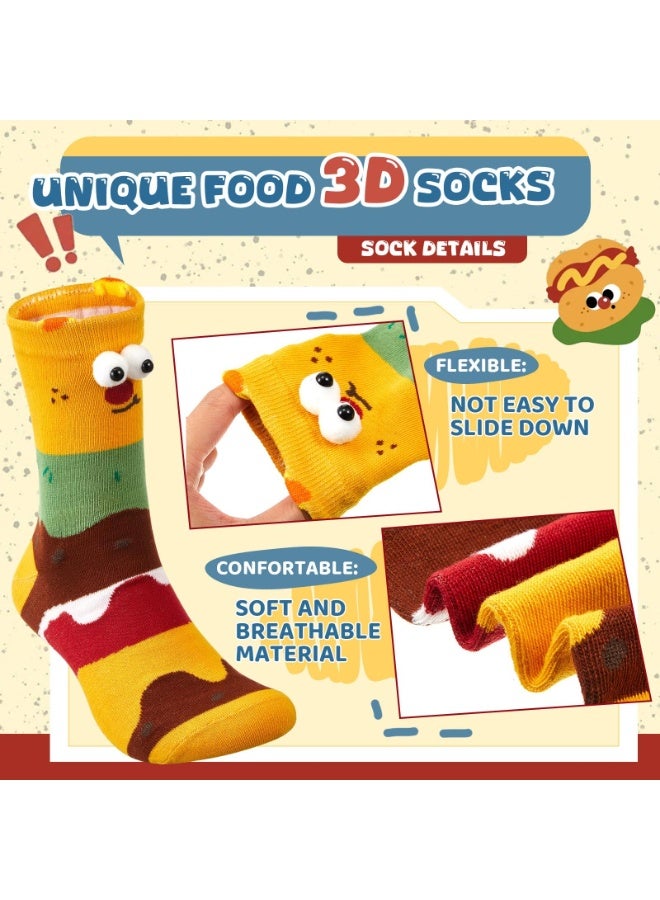 SUNSAR 4 Pairs Funny Hands Socks, Food Themes 3D Eyes Socks, Novelty Hamburger French Fries Stockings, Popcorn and Sausages Silly Stockings, 3D Print Crazy, Sock outfits suitable for both men and women - Image 4