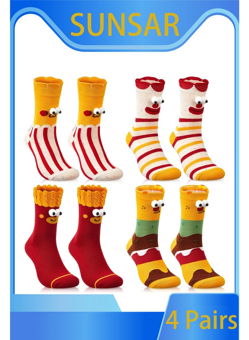 SUNSAR 4 Pairs Funny Hands Socks, Food Themes 3D Eyes Socks, Novelty Hamburger French Fries Stockings, Popcorn and Sausages Silly Stockings, 3D Print Crazy, Sock outfits suitable for both men and women - Image 1
