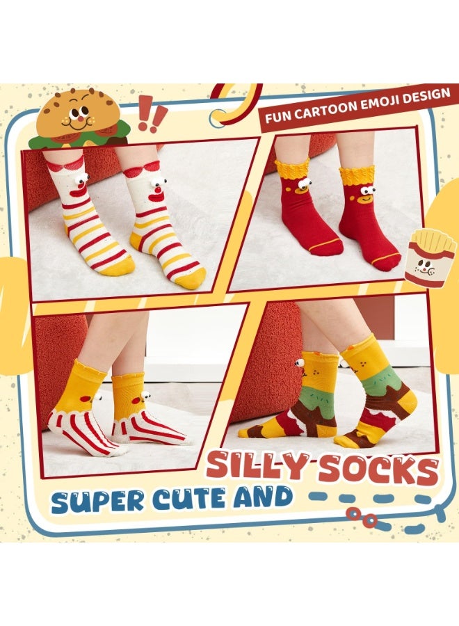 SUNSAR 4 Pairs Funny Hands Socks, Food Themes 3D Eyes Socks, Novelty Hamburger French Fries Stockings, Popcorn and Sausages Silly Stockings, 3D Print Crazy, Sock outfits suitable for both men and women - Image 5