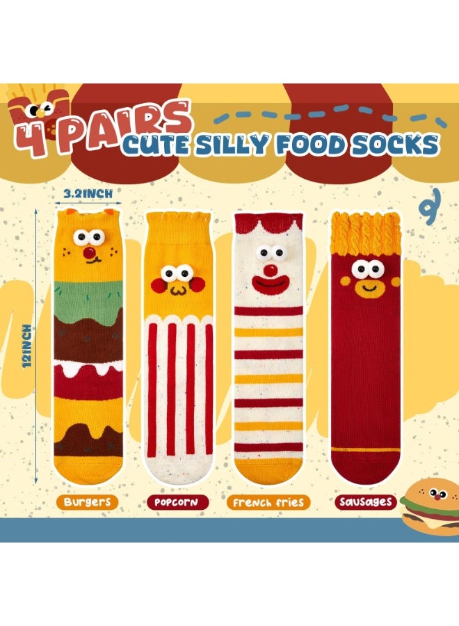SUNSAR 4 Pairs Funny Hands Socks, Food Themes 3D Eyes Socks, Novelty Hamburger French Fries Stockings, Popcorn and Sausages Silly Stockings, 3D Print Crazy, Sock outfits suitable for both men and women - Image 2