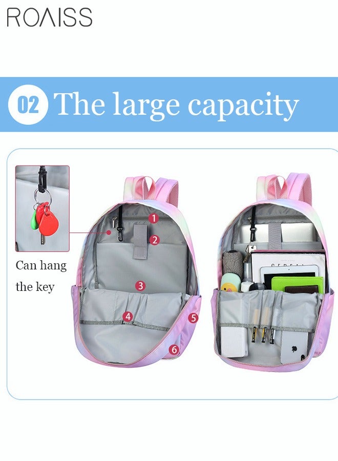 رويس حقيبة مدرسية مكونة من 3 قطع للبنات المراهقات، مجموعة حقائب مدرسية قوس قزح 3 في 1، حقيبة غداء، حالة أقلام، حقيبة سفر خفيفة الوزن، حقيبة يومية متعددة الألوان بسعة تخزين كبيرة، تخزين علمي، أسلوب بسيط، - Image 5