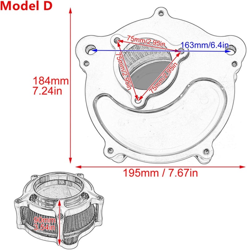 QASULER Motorcycle Chrome Air Cleaner Kit - Image 3