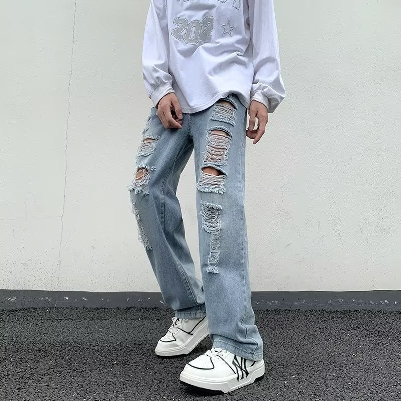 American Yellow Mud-Dyed Retro Washed Jeans For Men In Summer Loose High Street Handsome Straight Casual Long Pants For Boys - Image 3