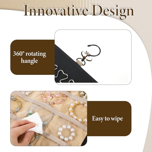 Xosjska 2 Pack Hanging Jewelry Organizer Storage with 48 Pockets and Hooks Dual-Sided Hanging Jewelry Organizers and Storage Hang on Closet, Wall, Door for Earrings, Necklaces, Rings,Blcak - Image 4
