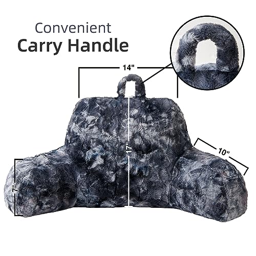 A Nice Night Faux Fur Reading Pillow Bed Wedge Large Adult Children Backrest with Arms Back Support for Sitting Up in BedCouch for BedrestTie Dyed Gray - Image 3