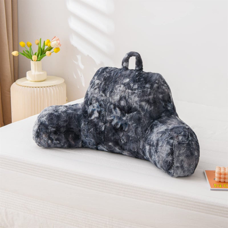 A Nice Night Faux Fur Reading Pillow Bed Wedge Large Adult Children Backrest with Arms Back Support for Sitting Up in BedCouch for BedrestTie Dyed Gray - Image 2