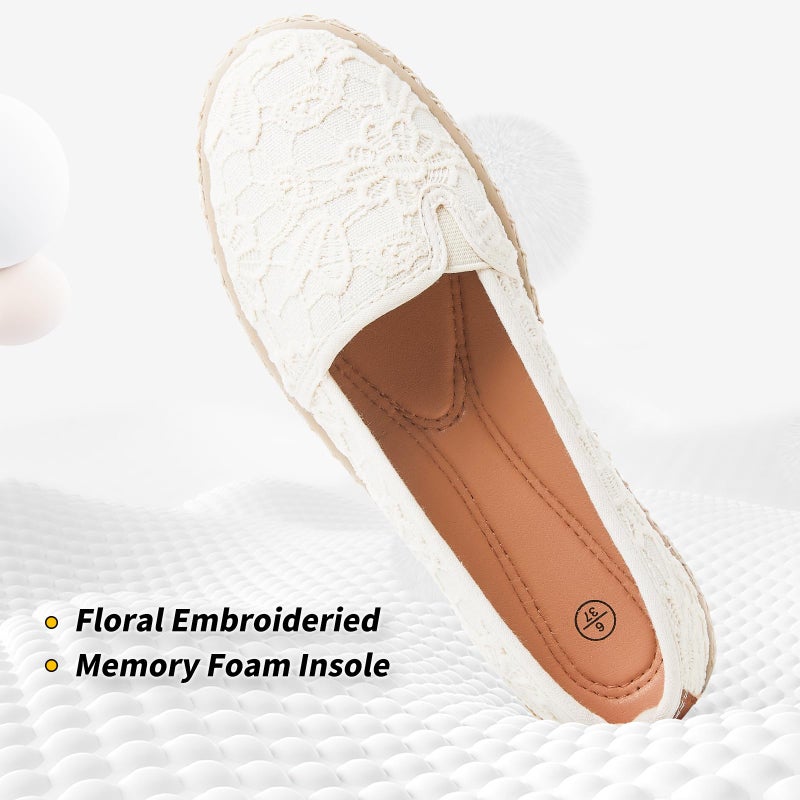 BABUDOG Women's Flats with Flower Embroideried,White Lace Ballet Flats,Comfortable Dress Flats(Nude.US6) - Image 4