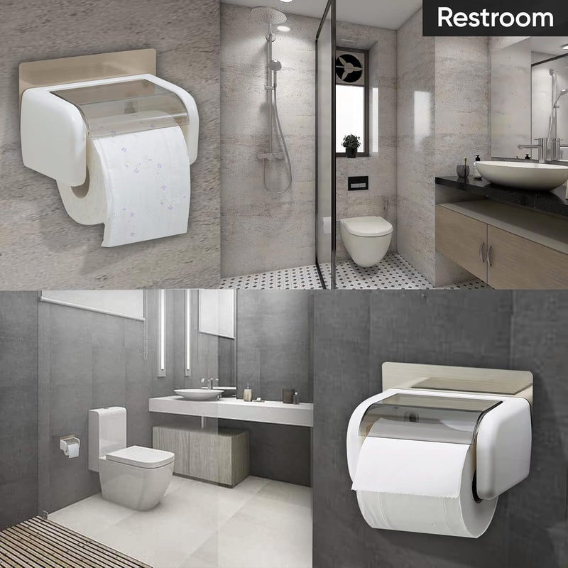 FABWARE Toilet Paper Holder for Bathroom ACCESORIES Bathroom Organiser Tissue Paper Holder ABS Plastic SELF Adhesive Toilet Paper Holder with Cover - Image 3