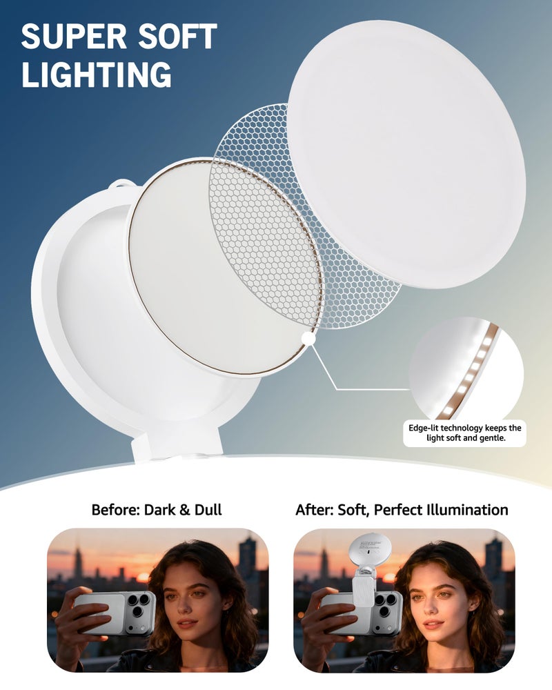 NiceVeedi 3 Color Soft Selfie Light Phone Light with Clip, Portable Edge-lit Ring Light, Rechargeable Video Conference Lighting for iPhone/Selfies/Makeup/Live Streaming/TikTok/Vlog/Zoom/Video Calls - Image 2