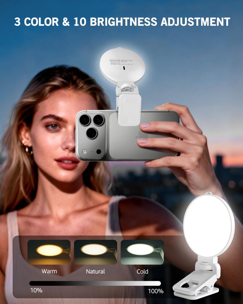NiceVeedi 3 Color Soft Selfie Light Phone Light with Clip, Portable Edge-lit Ring Light, Rechargeable Video Conference Lighting for iPhone/Selfies/Makeup/Live Streaming/TikTok/Vlog/Zoom/Video Calls - Image 4