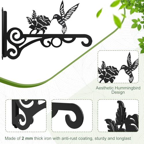 RANRTI 2-Pack 10 Inch Aesthetic Plant Hangers Outdoor – Metal Hanging Plant Bracket with Beautiful Hummingbird Pattern – Heavy Duty Plant Hooks for Hanging Plants, Bird Feeder, Wind Chime, Lantern - Image 5