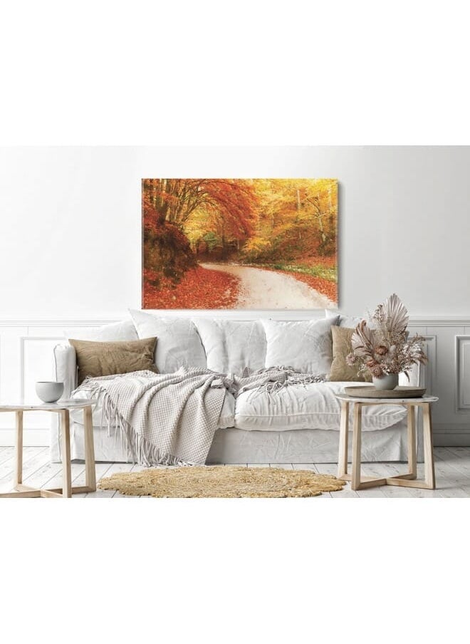 Home Gallery - Road In Autumn Forest Canvas Wall Art - Image 1