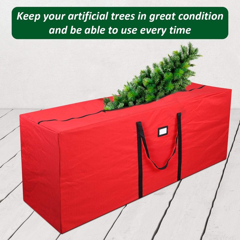 Primode Heavy Duty Christmas Tree Storage Bag | Fits Up to 7-8 Ft. Disassembled Holiday Tree | 50” x 15” x 20” Tree Storage Container | Durable 600D Oxford Material | Xmas Storage Box (Red) - Image 4