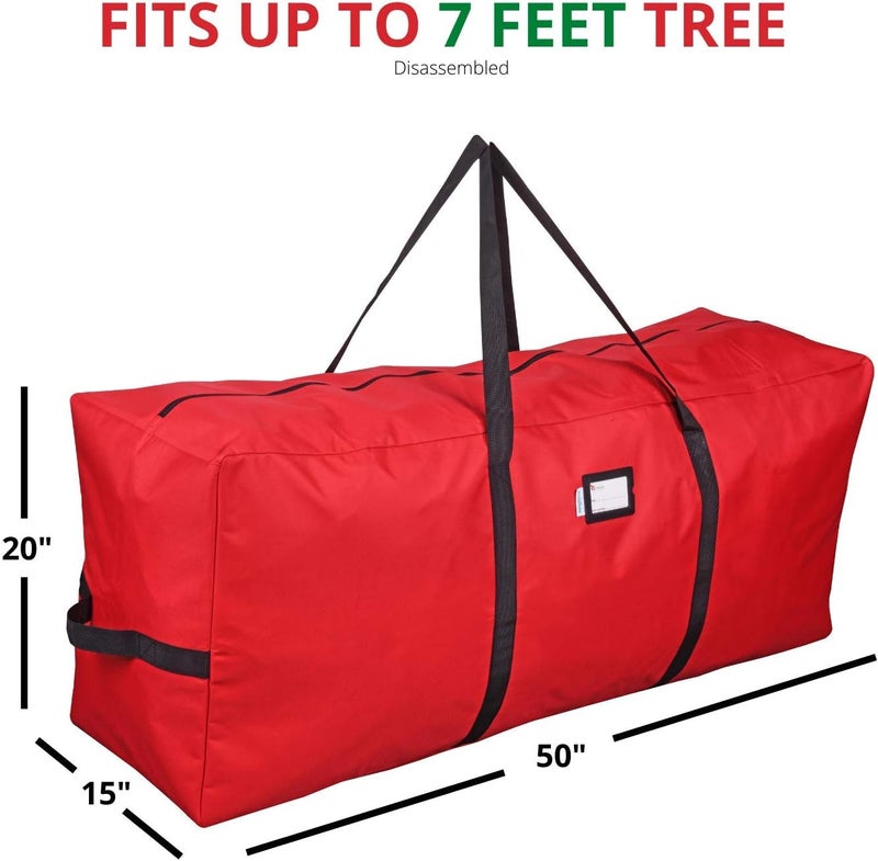 Primode Heavy Duty Christmas Tree Storage Bag | Fits Up to 7-8 Ft. Disassembled Holiday Tree | 50” x 15” x 20” Tree Storage Container | Durable 600D Oxford Material | Xmas Storage Box (Red) - Image 5