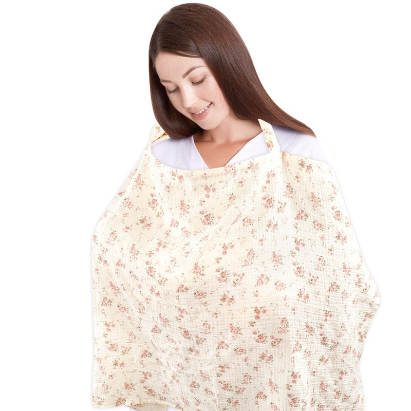 DAYEEBALL Nursing Covers for Breastfeeding Muslin Cotton Privacy Nursing Cover with Rigid Hoop Easy Viewing Breathable Soft MultiUse Breastfeeding Cover for Summer Floral