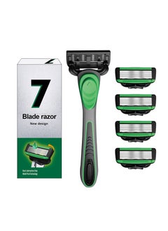 CLS Men's Razor Kit, 7-layers Razor, Rubber Handle Razor, Replacement Blades, Shaving Set For Facial Care, 1 Handle + 5 Blades  - Image 1
