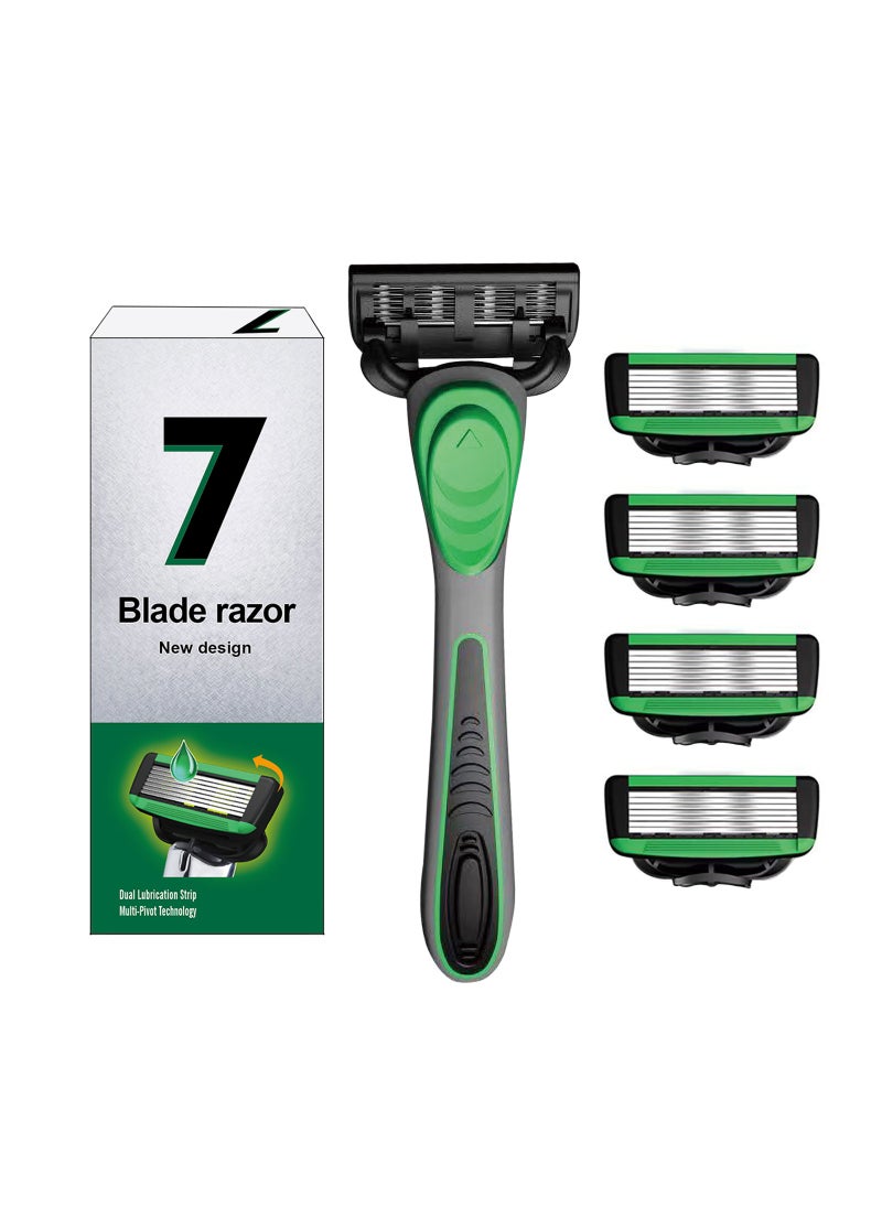 CLS - Men's Razor Kit, 7-layers Razor, Rubber Handle Razor, Replacement Blades, Shaving Set For Facial Care, 1 Handle + 5 Blades - Image 1