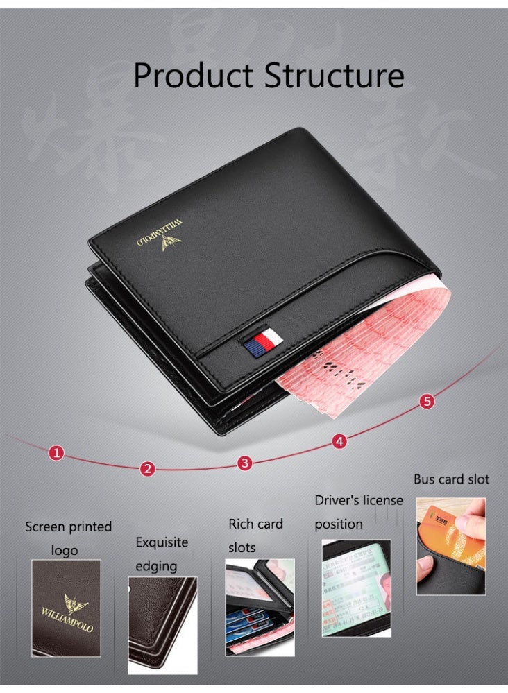 ويليامبولو محفظة ويليامبولو للرجال، محفظة جلدية ممتازة، محفظة جلدية ناعمة للرجال، أسلوب عمودي قصير، محفظة جلد البقر الطبقة العليا - Image 4