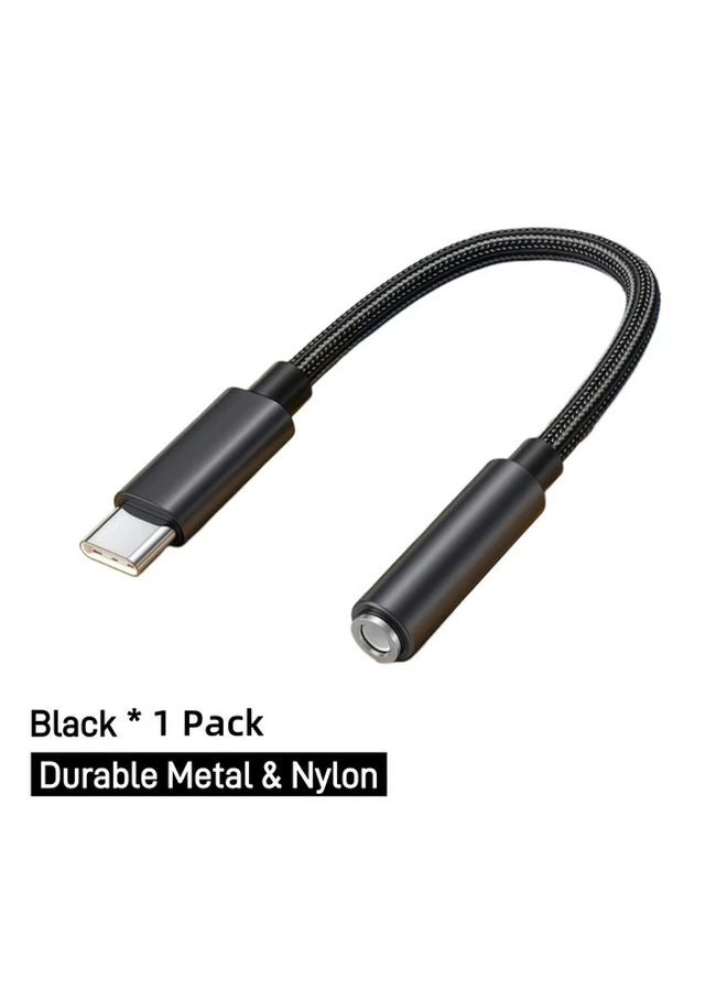 USB C to 35mm Headphone Jack Adapter with Microphone Splitter High Hardness Alloys Black - Image 1