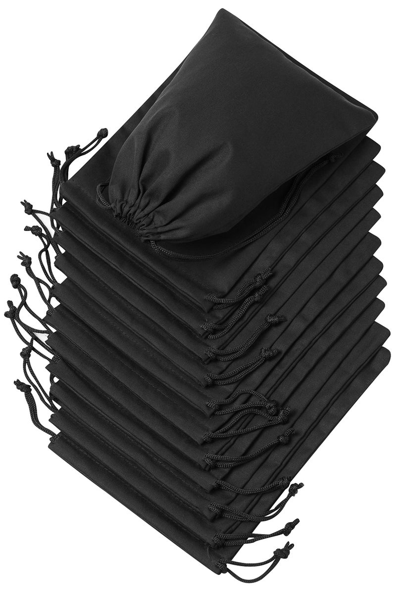 DR Black Cotton Drawstring Bags with Double String For Pantry Gifts Kitchen Wardrobe 6 x 8 inch 12 pack