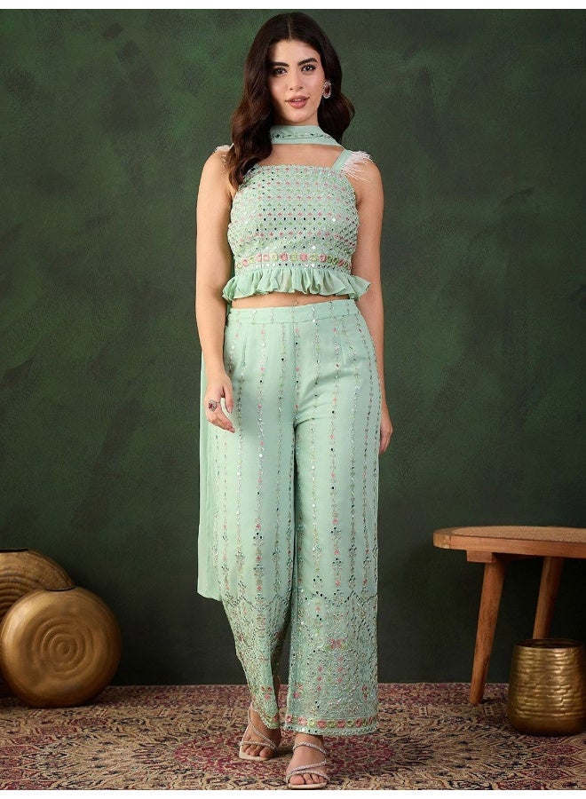 AKS Mint Green Sequinned Co Ord Set  - Image 2